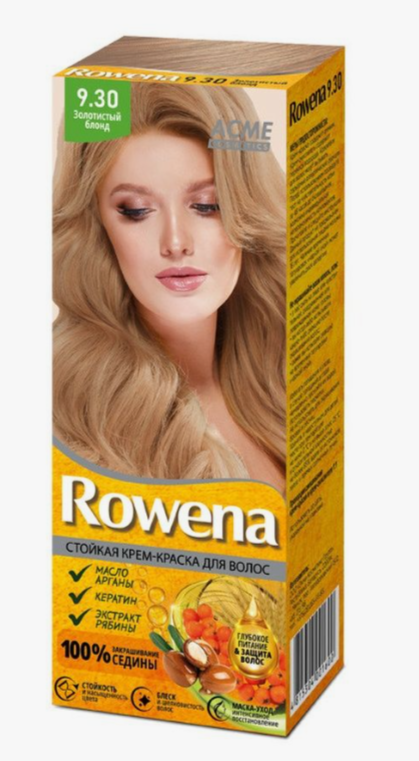 Стойкая крем-краска для волос Rowena, тон 9.30 золотистый блонд, 115 мл, 2 шт.