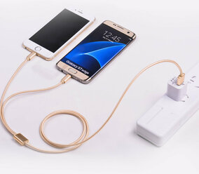 Кабель для iPhone / Андройд, 2 в 1, быстрая зарядка, 1 метр, нейлоновый, передача данных / micro USB провод для iPad airPods / Hoco. X2
