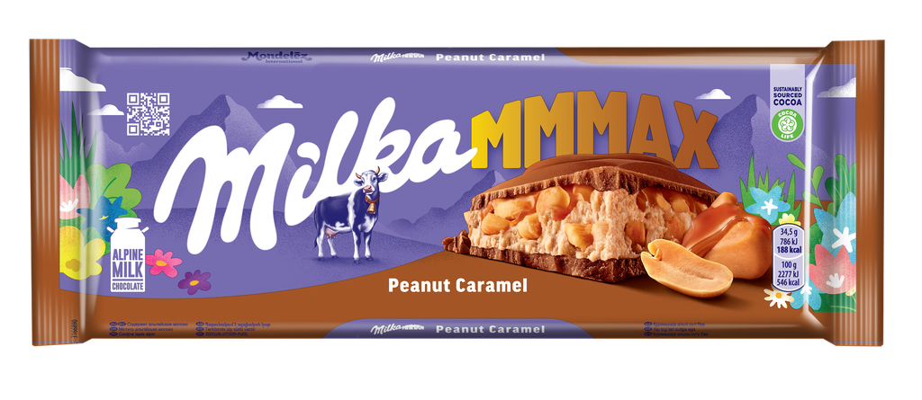 Шоколад молочный MILKA с карамельной начинкой, арахисом и воздушным рисом, 276г