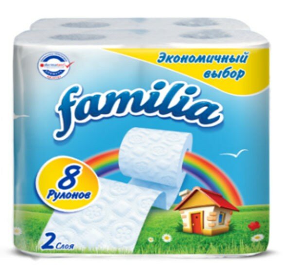 Набор из 3 штук Туалетная бумага Familia Радуга Эконом белая двухслойная, 8шт