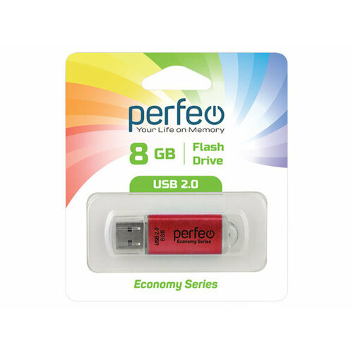 Флеш-диск Perfeo USB 8GB E01 Red economy series 566₽