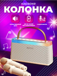 Колонка, караоке система для дома, 2 микрофона, Bluetooth, Type C, AUX, 3600 mah, RGB-подсветка