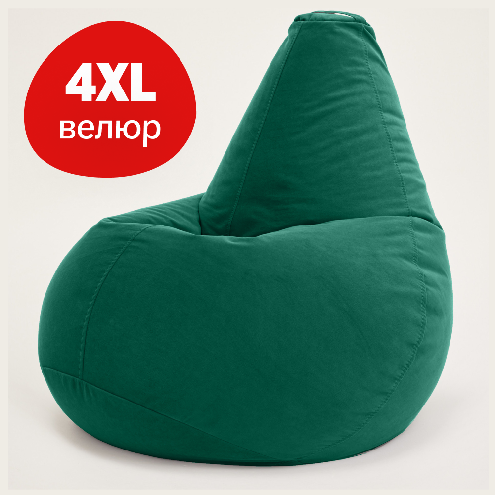 Кресло-мешок груша Bean Joy, размер ХXXXL, мебельный велюр, темный изумруд