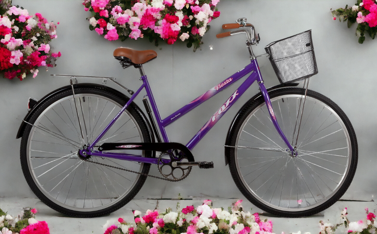 Велосипед женский FOXX 28 FIESTA фиолетовый, сталь, размер 20 + передняя корзина