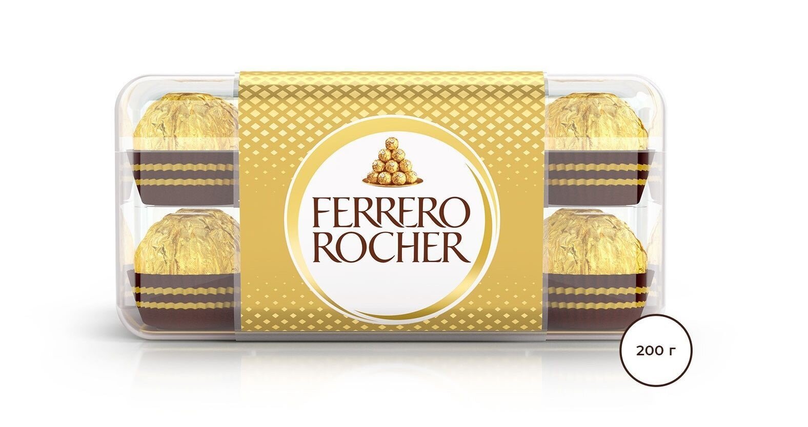 Ferrero Rocher молочный шоколад и лесной орех, 200 г, пластиковая коробка, 16 шт. в уп.