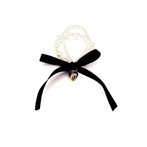 Резинка-браслет жемчуг бант и золотое сердце 236₽