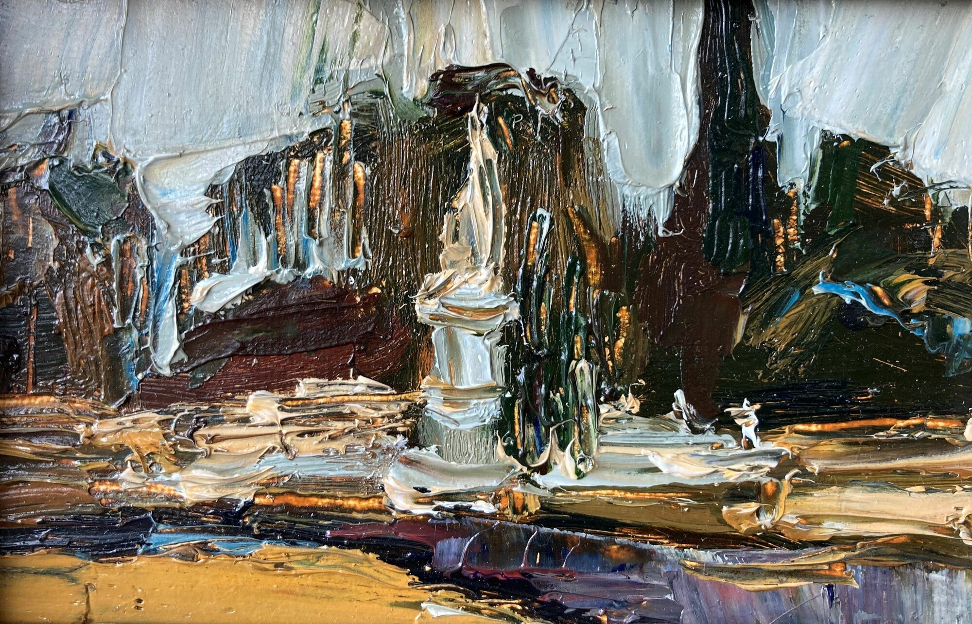 Картина "Этюд. Майский дождь", 10х15 см, картон, масло, авторская работа;