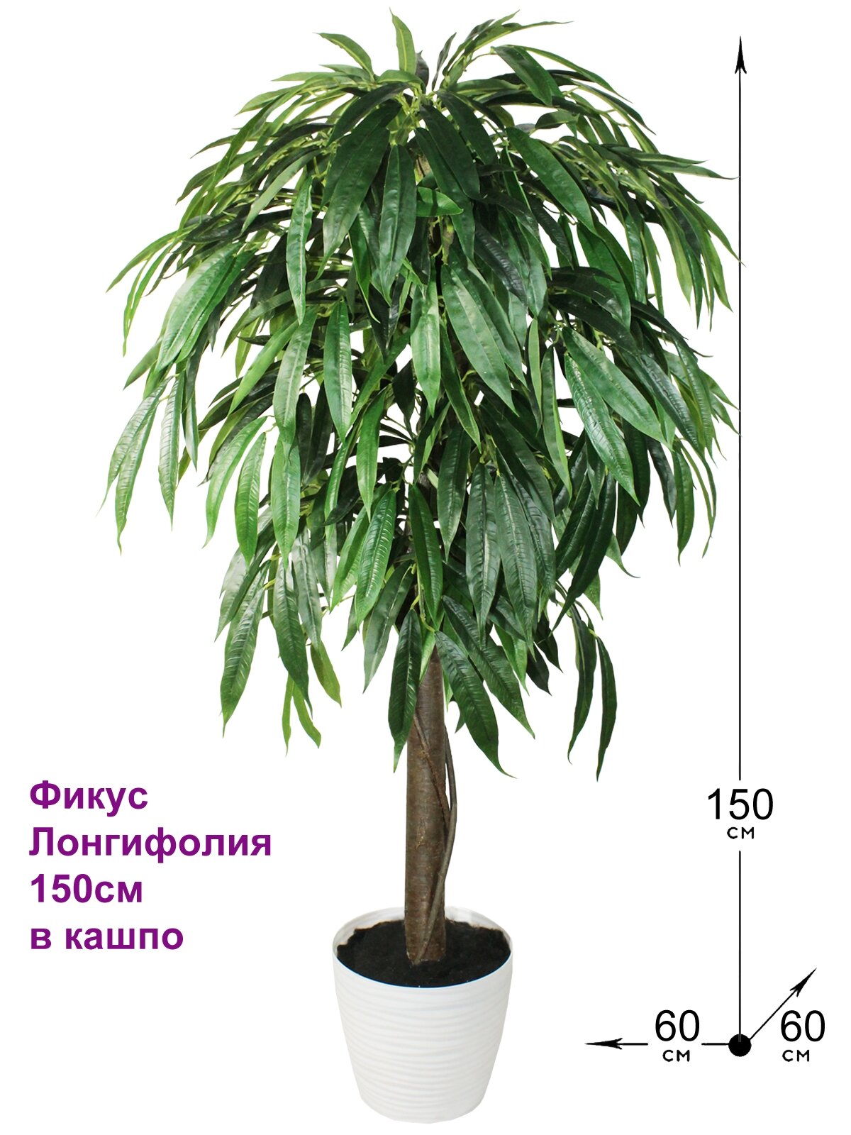 Искусственное дерево Фикус Лонгифолия 150см в кашпо от ФитоПарк