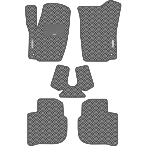 Автомобильные коврики EVA для Volkswagen Polo VI (2020-н/в), с каучуковым подпятником и 2 эмблемами Volkswagen, серые с серым кантом, ячейка - ромб