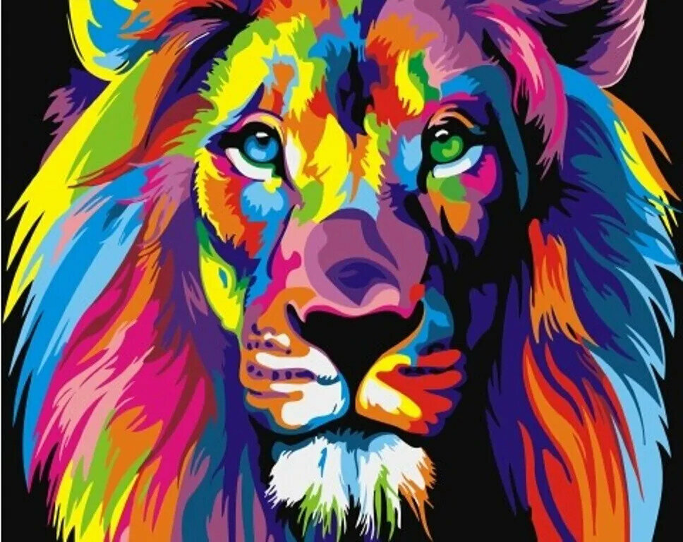 Картина по номерам на Холсте 40х50 с Подрамником, Портрет "Радужный лев"