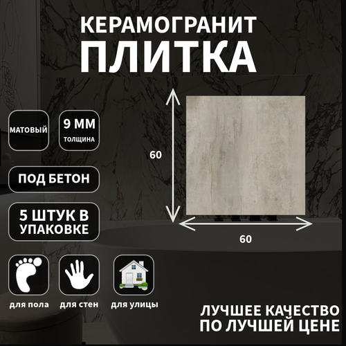Керамогранитная плитка Kerranova K-2011, коллекция: Elevator, эффект бетон, поверхность: матовый 60x60x9;