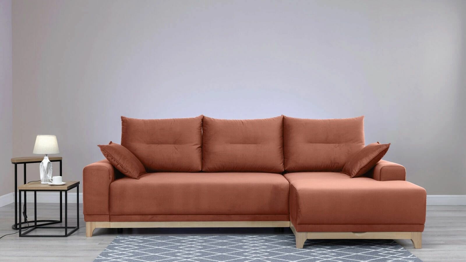 фото Диван угловой Frost new R-Тк. Velutto 55 светлое дерево