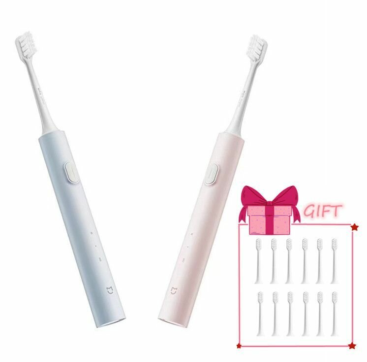 Электрическая зубная щетка Mijia T200 Electric Toothbrush MWS606 пара набор(Подарок: Насадка для зубной щетки 12шт) голубой  розовый