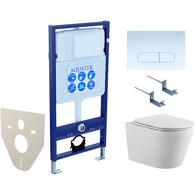 фото Комплект унитаза с инсталляцией Aquatek Set Aquatek Вега cmp-013 с сиденьем Микролифт и Белой клавишей смыва