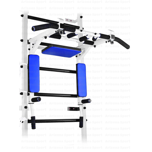 Турник на шведскую стенку белый с синими подушками/ручками