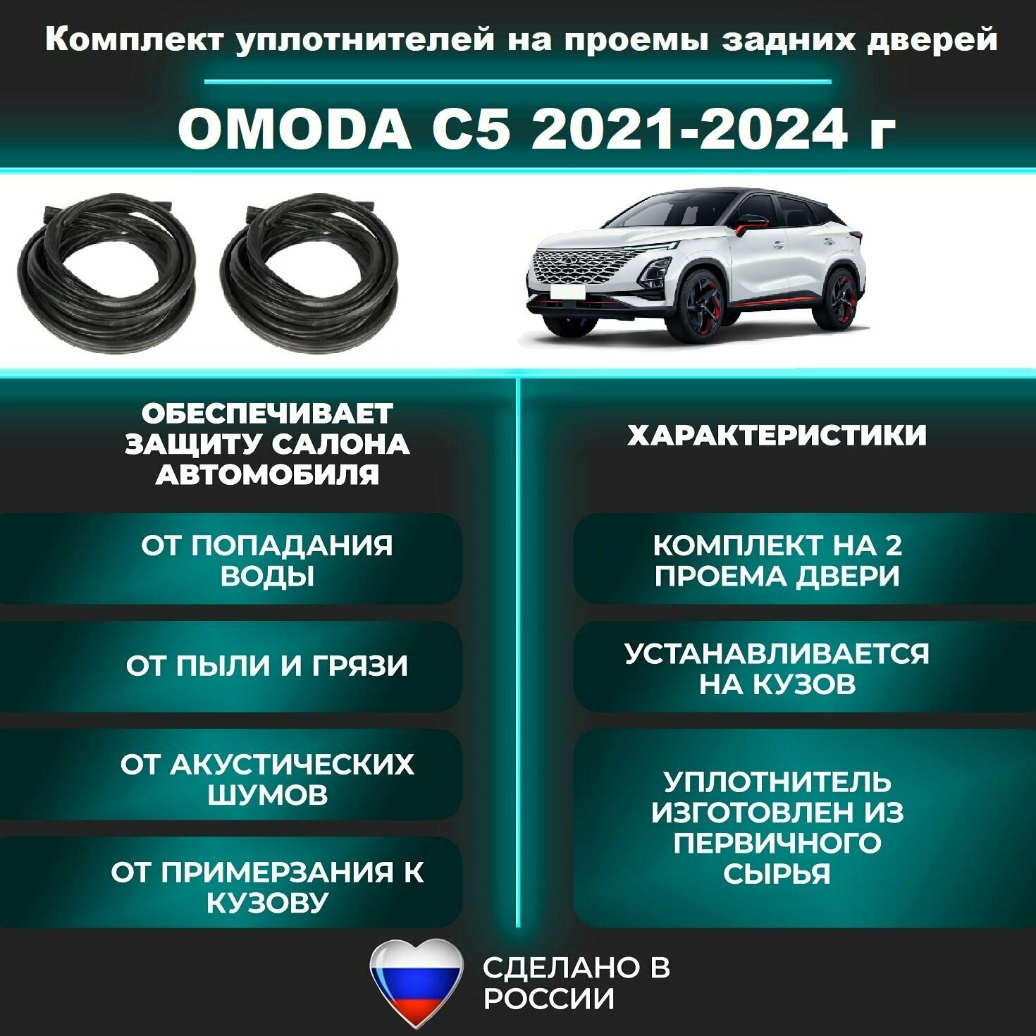 Комплект уплотнителей проема задних дверей OMODA C5 2021-2024 г Омода С5 - 2 шт