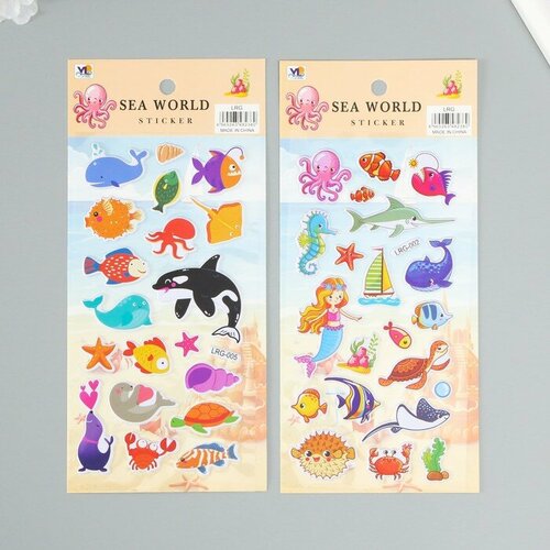 Наклейка пластик Морские обитатели микс 22х10 см 367₽
