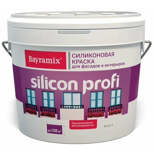 Bayramix Silicon Profi Фасадная, силиконовая, матовая краска для поверхностей с высокой эксплуатационной нагрузкой 9л база С (бесцветная)