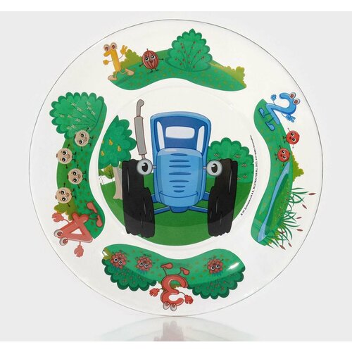 Тарелка стеклянная Синий трактор Цифры d195 см h18 см стекло 730₽