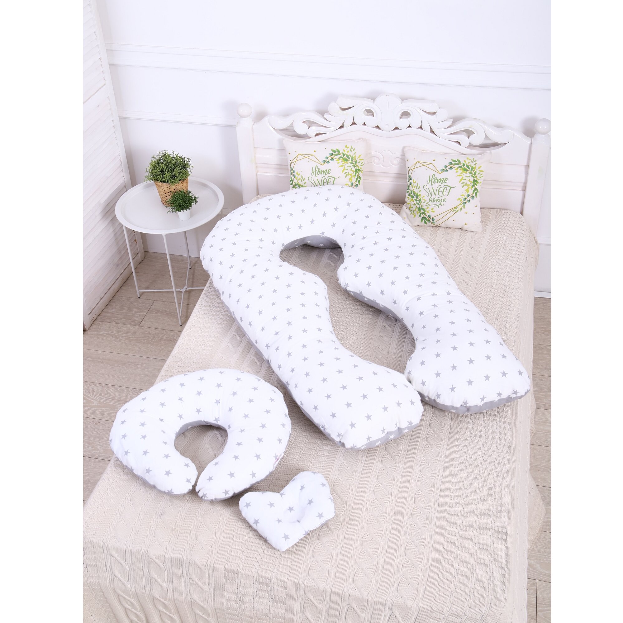 Комбо-набор подушек для беременных 3 в 1 Серо-белые звездочки