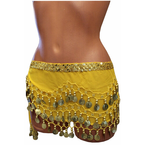 фото Пояс платок для восточных танцев с монетками и паетками желтый женский lu0307-21 chimagna 42-46рр uni