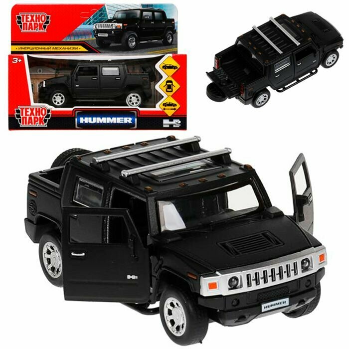 Машинка металлическая ТехноПарк Hummer H2 Pickup 12см черная HUM2PICKUP-12MAT-BK