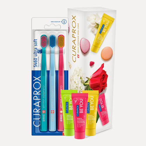 Изображение товара Набор "Трио" бирюзовый-голубой-малиновый зубные щетки + пасты