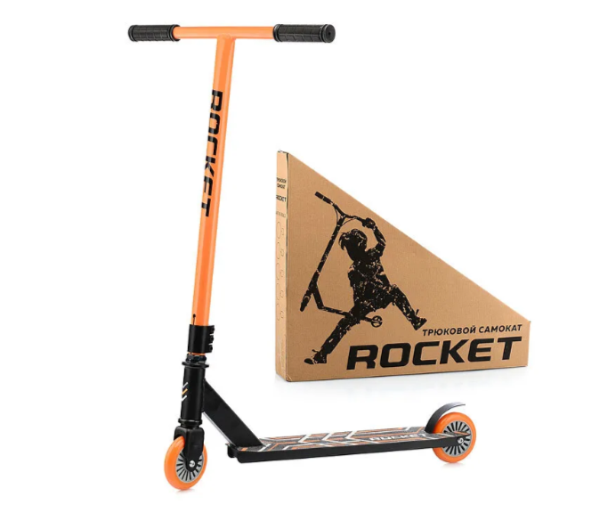 Самокат трюковый ROCKET, колеса PU/пластик 100 мм, ABEC 7, оранжевый