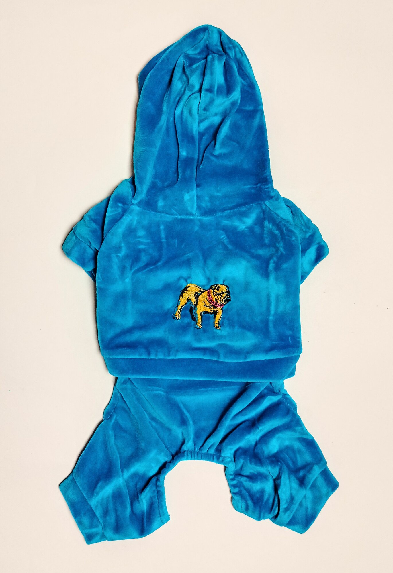 Спортивный костюм №1 для мелких пород, цвет голубой с рисунком "Бульдог"