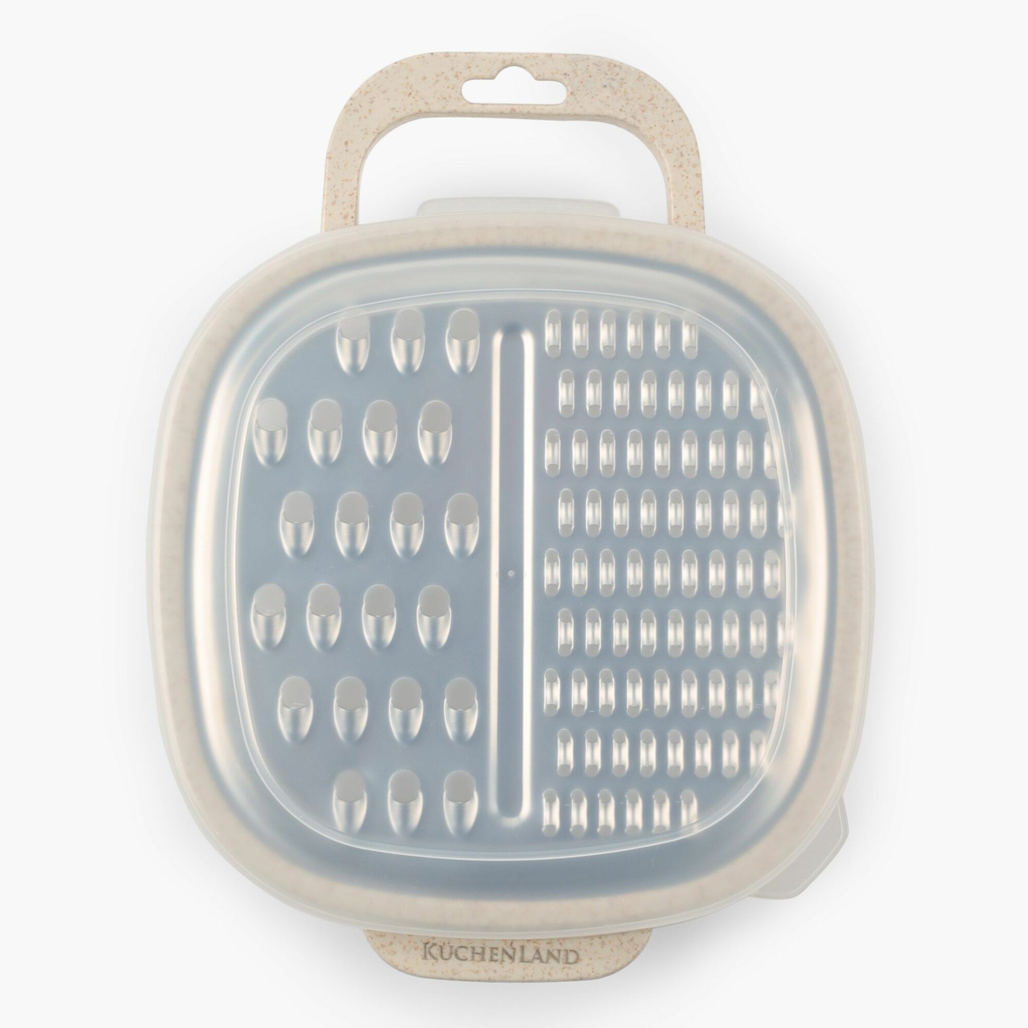 фото Терка, 19х14 см, с контейнером, пластик/сталь, бежевая, в крапинку, Soft speckled