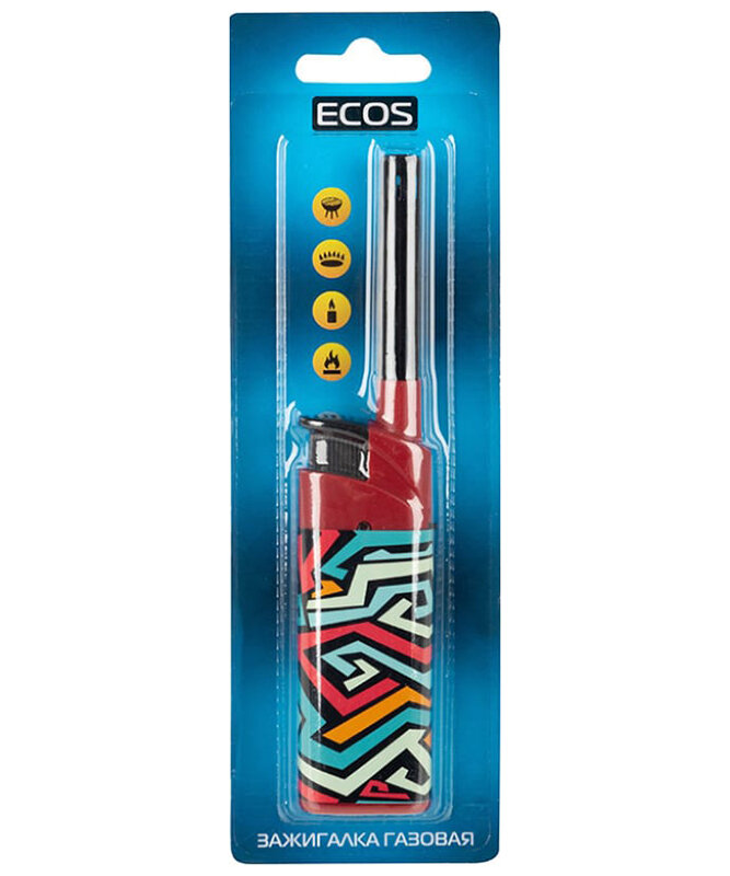 зажигалка газовая ECOS 14,9см прямой носик красная - фото №5