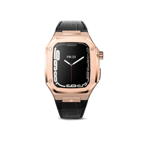 Корпус для часов Golden Concept для Apple Watch 45 мм, нержавеющая сталь / натуральная кожа, розово-золотистый / черный