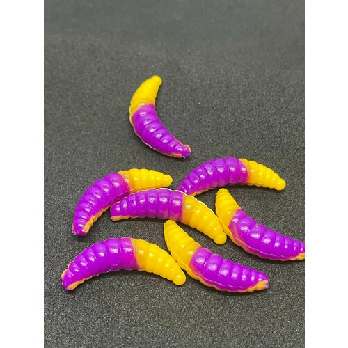 съедобная плавающая силиконовая приманка maggot 1 3 желтый фиолетовый Съедобная, плавающая силиконовая приманка. Maggot 1.3 Желтый- фиолетовый
