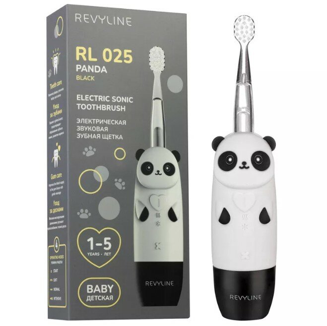 Детская электрическая зубная щётка Revyline RL 025 Panda ченая от 1-5 лет Ревилайн