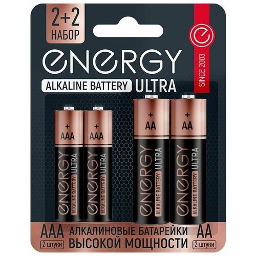 Батарейка алкалиновая Energy Ultra LR6+LR03/4B (АА+ААА) батарейка алкалиновая energy ultra lr6 8b аа 104980