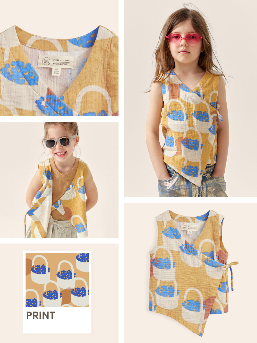 фото 88194, Топ детский Happy Baby, летний халат, майка для девочек, хлопок, серый в полоску, размер 110-116