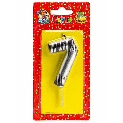 Свеча для торта. Шебби шик, Цифра 7, серебряная С-2506