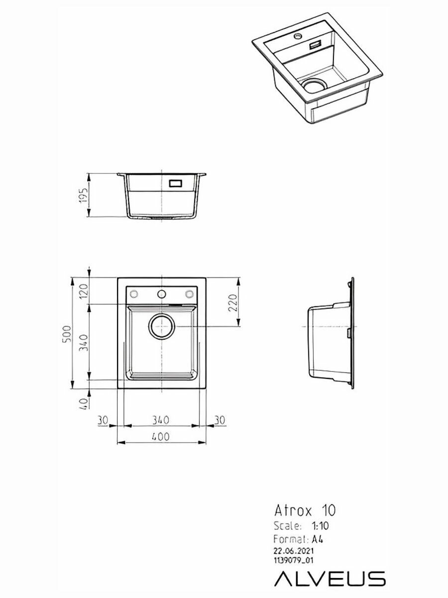 Мойка кухонная Alveus Atrox Granital 10 carbon - фото №5