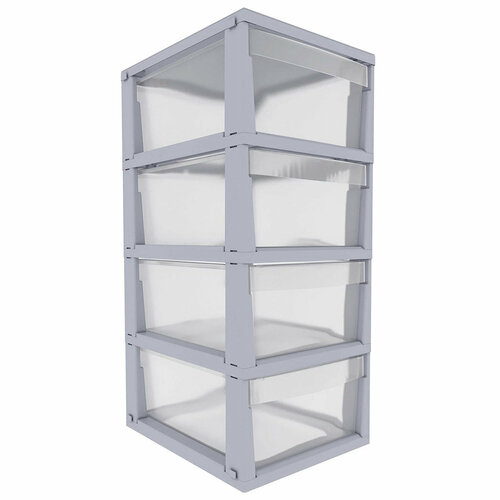 Стеллаж Архимед Uniqum четырехъярусный пластмассовый 37х29х66 см модульный прозрачный ящик корпус серый 4117₽
