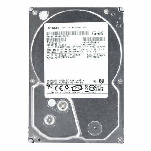 Жесткий диск Hitachi 0A38114 640Gb 7200 SATAII 3.5 HDD жесткий диск hitachi hts725025a9a364 250gb 7200 sataii 2 5 hdd