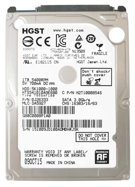 Жесткий диск Hitachi HTS541010A9E680 1Tb 5400 SATAIII 2,5" HDD