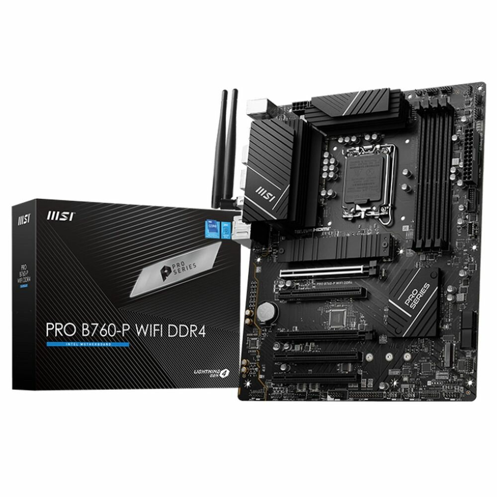 Материнская плата MSI PRO B760-P WIFI DDR4 B760, LGA1700, 4*DDR4, 5*PCIEx16, 2*M.2, 2*TypeC, 2*USB3.