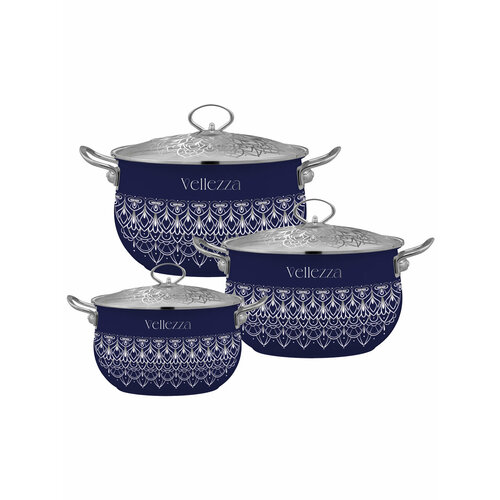 Набор кастрюль VELLEZZA BLUE VZ-1004BL, 3л/5.5л/6.5л