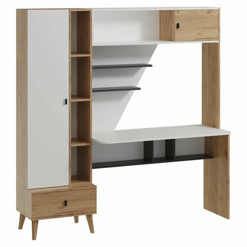 Стол письменный Омега-3 с надстройкой шкафом и ящиком от Фант-Мебель 175х52х180 см цвет Дуб золотистыйАнтрацитБелый 15240₽