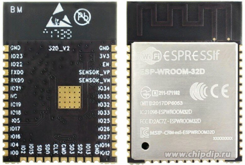 ESP32-WROOM-32D [16MB] Встраиваемый Wi-Fi/Bluetooth модуль на базе чипа ESP32-D0WD с PCB-антенной