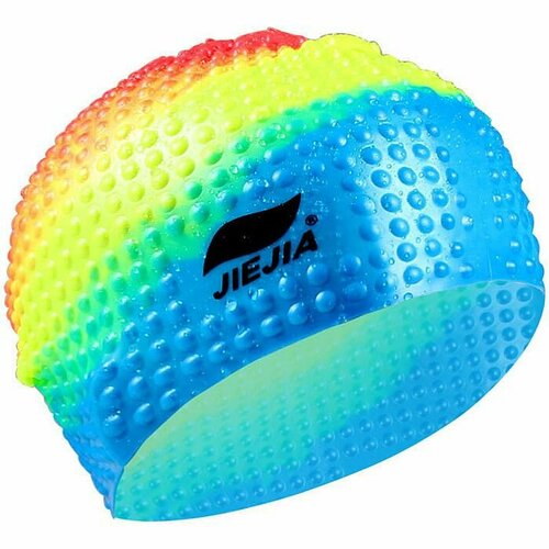Шапочка для плавания JIEJIA силиконовая Bubble Cap (голубой/желтый)