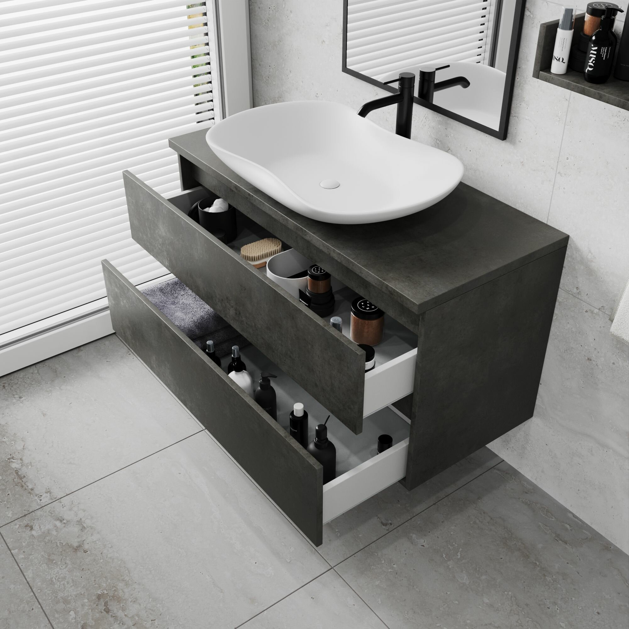 Тумба под раковину с двумя ящиками Графит2 105 Bottega Albero — фото 1