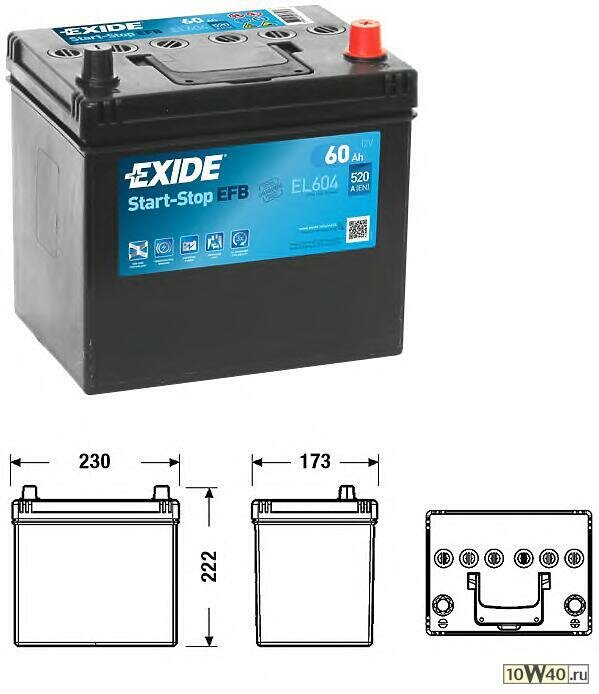 Аккумулятор легковой "EXIDE" Start-Stop EFB 60Ач о/п D23 - фото №12