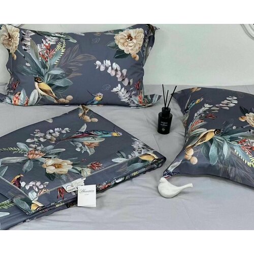 Комплект постельного белья с одеялом Blumarine, Сатин Люкс (Египетский хлопок), Евро, с кружевом, наволочки 50x70