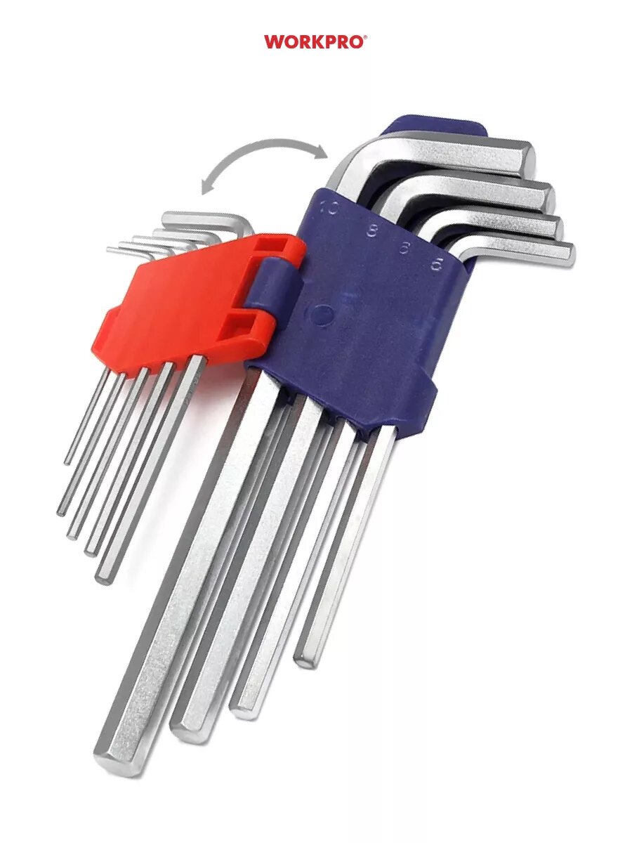 Набор шестигранных ключей WorkPro WP222004, сталь CR-V, хромированное покрытие, 9 шт — фото 1